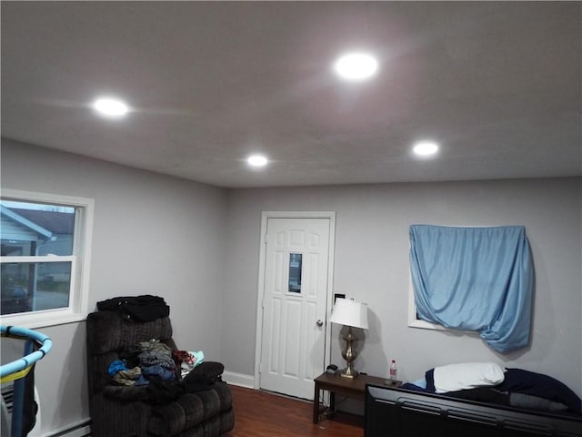 living area with dark wood-type flooring