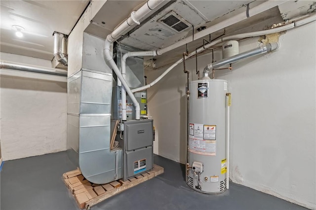 utility room with heating unit and water heater