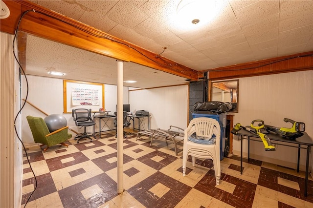 basement with wood walls