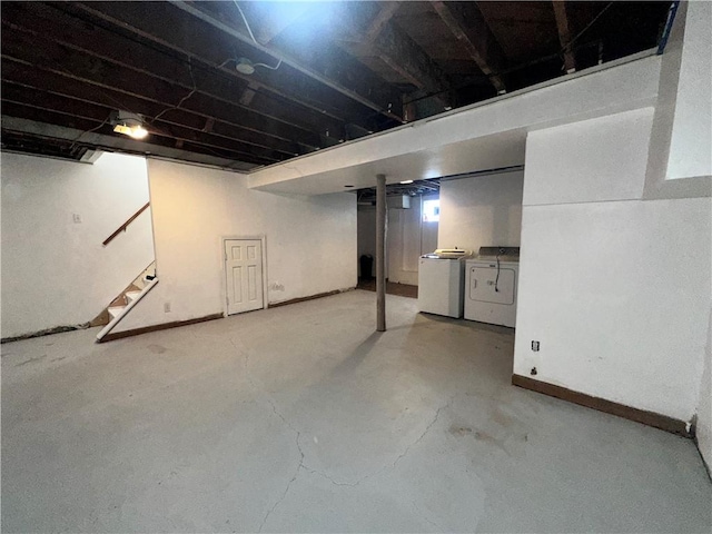 basement featuring washer and dryer