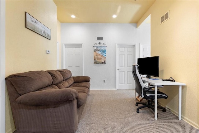 view of carpeted home office