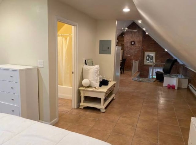 705 E Beau St E, Washington Boro, PA 15301 - tiled bedroom with electric panel, vaulted ceiling, and recessed lighting