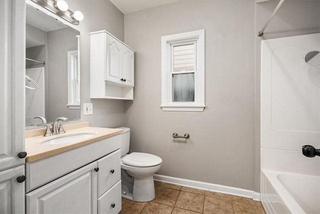 full bathroom featuring shower / bathing tub combination, tile patterned flooring, vanity, and toilet