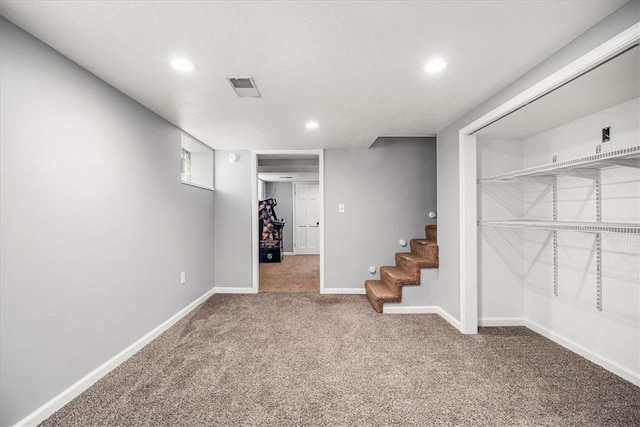 basement with carpet floors