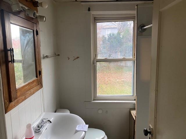 bathroom with toilet, a healthy amount of sunlight, and sink