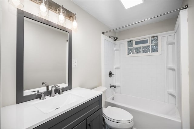 full bathroom with vanity, bathtub / shower combination, and toilet