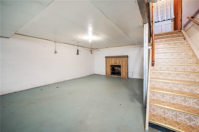 basement featuring a fireplace