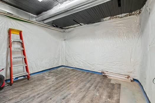 basement featuring wood-type flooring