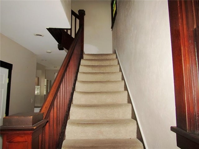 staircase with carpet flooring