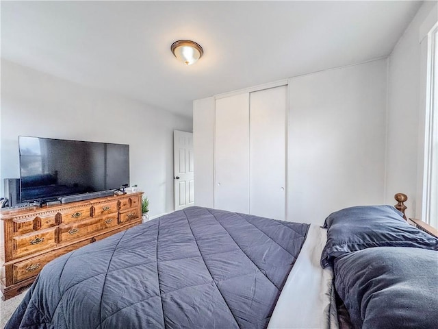 bedroom featuring carpet and a closet