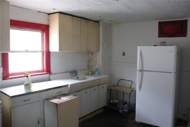 kitchen featuring white fridge and sink