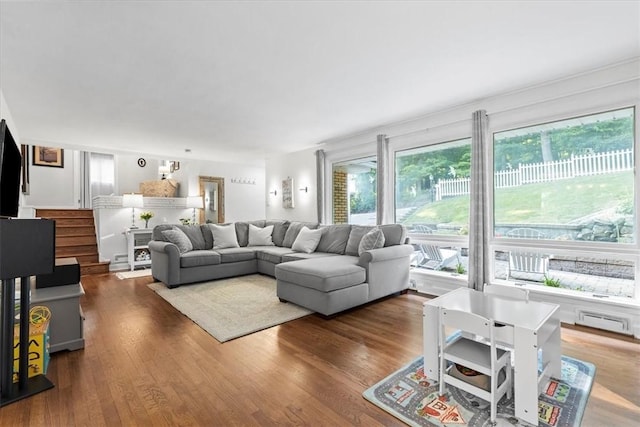 living room with hardwood / wood-style flooring