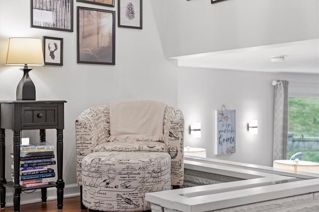 living area with dark hardwood / wood-style floors