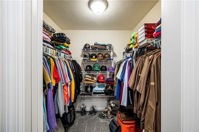 walk in closet with carpet