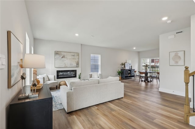 living room with hardwood / wood-style floors