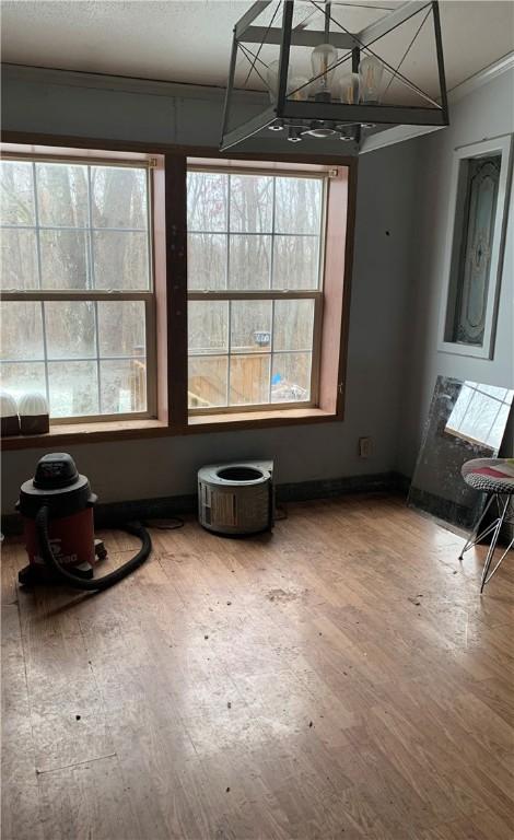 unfurnished dining area featuring hardwood / wood-style flooring and ornamental molding