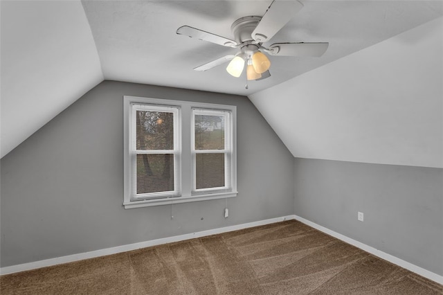 bonus room featuring carpet, ceiling fan, and lofted ceiling