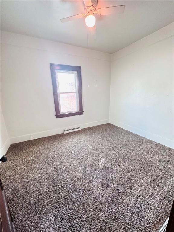 empty room featuring carpet flooring and ceiling fan