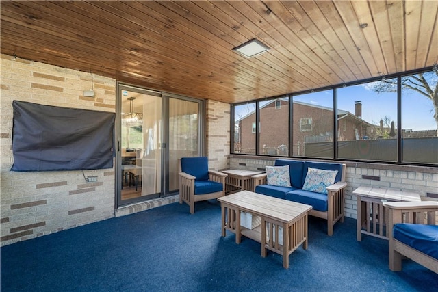 sunroom / solarium with wooden ceiling