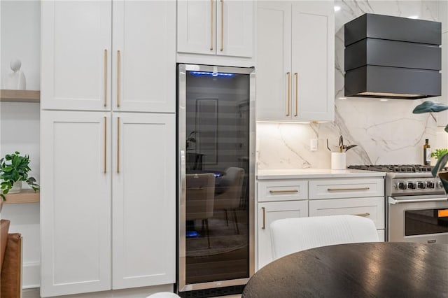 kitchen featuring white cabinets, appliances with stainless steel finishes, backsplash, and custom exhaust hood