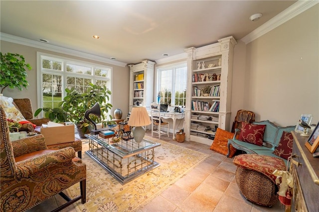 sitting room with ornamental molding