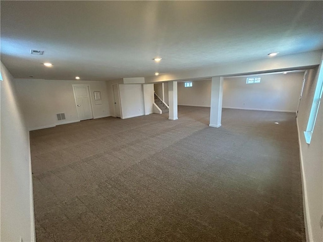 basement with carpet floors