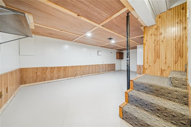 basement with wood walls