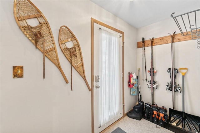 mudroom with carpet