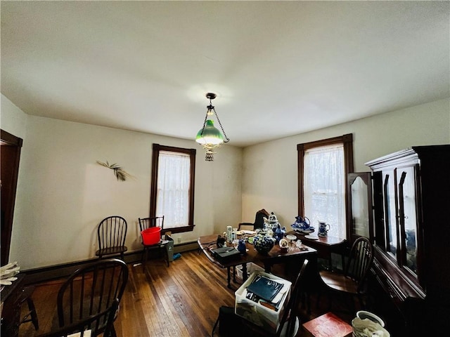 interior space with dark wood-type flooring