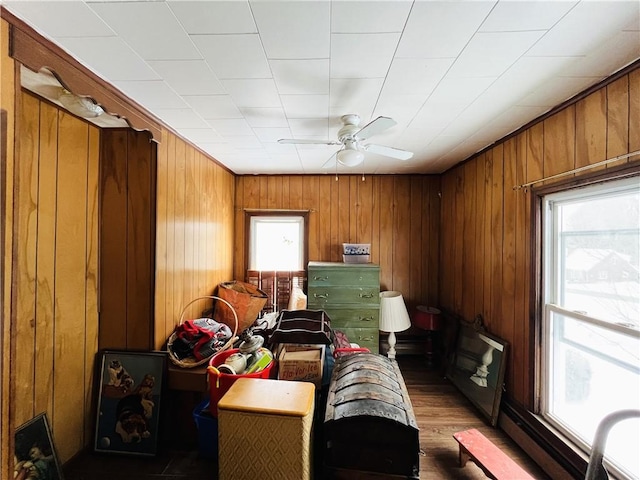 interior space featuring ceiling fan