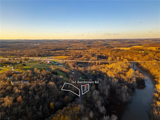 view of aerial view at dusk