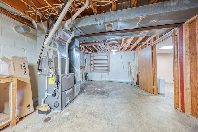 basement with heating unit