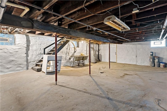 basement with sink and water heater