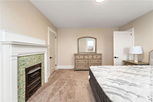 bedroom with light colored carpet