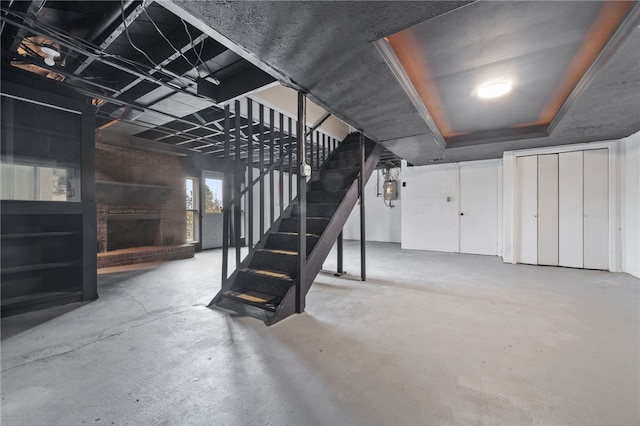 727 Scenery Dr, Elizabeth Twp/Boro, PA 15037 - below grade area featuring stairway and a brick fireplace