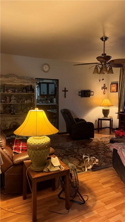 interior space featuring ceiling fan and light hardwood / wood-style floors