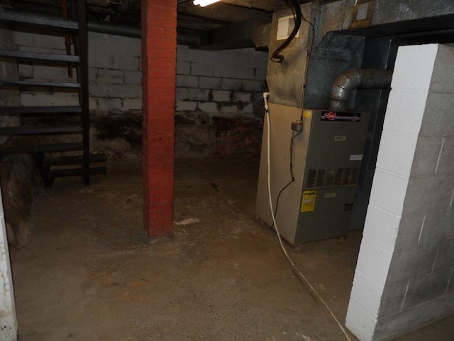 basement with heating unit