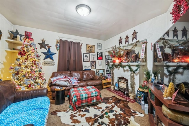 living room featuring carpet floors