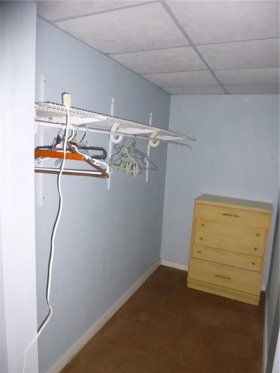 spacious closet featuring a drop ceiling