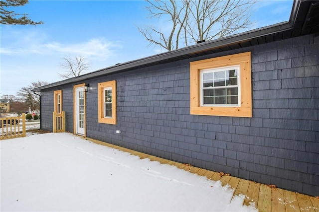 view of snow covered property