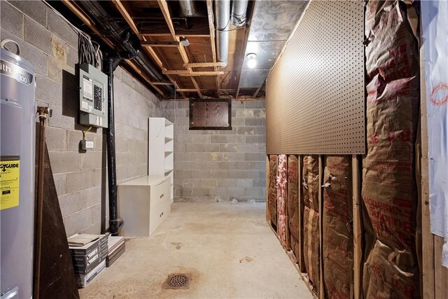 basement featuring water heater