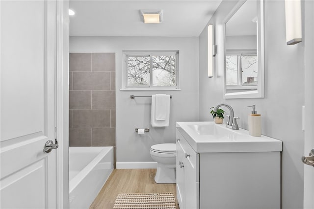 bathroom featuring vanity, toilet, and wood-type flooring