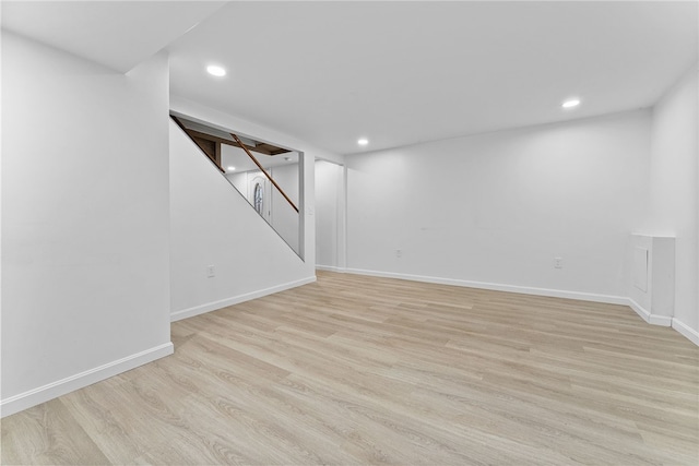 basement with light wood-type flooring