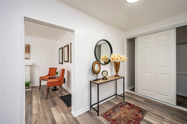 entryway with hardwood / wood-style flooring