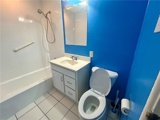 full bathroom featuring tile patterned flooring, vanity, toilet, and washtub / shower combination