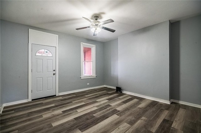 entrance foyer featuring ceiling fan and dark hardwood / wood-style floors