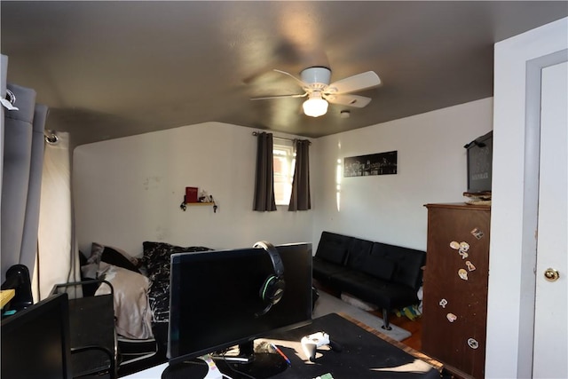 interior space featuring ceiling fan