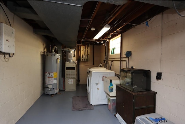 basement featuring separate washer and dryer and gas water heater