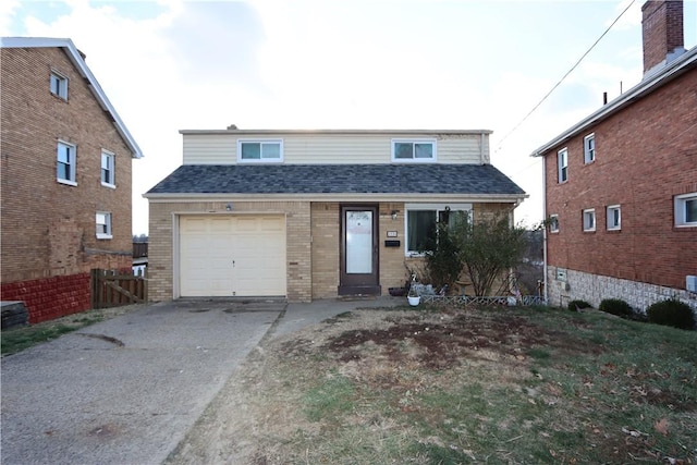 front facade with a garage