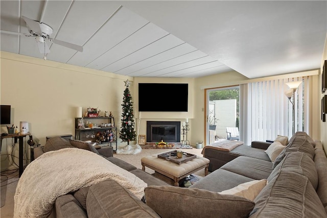 living room with ceiling fan